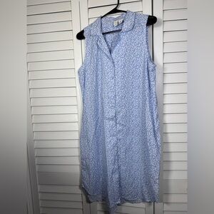Joie Blue & White Sleeveless Button-Up Shirt Dress with Two Pockets Size Large